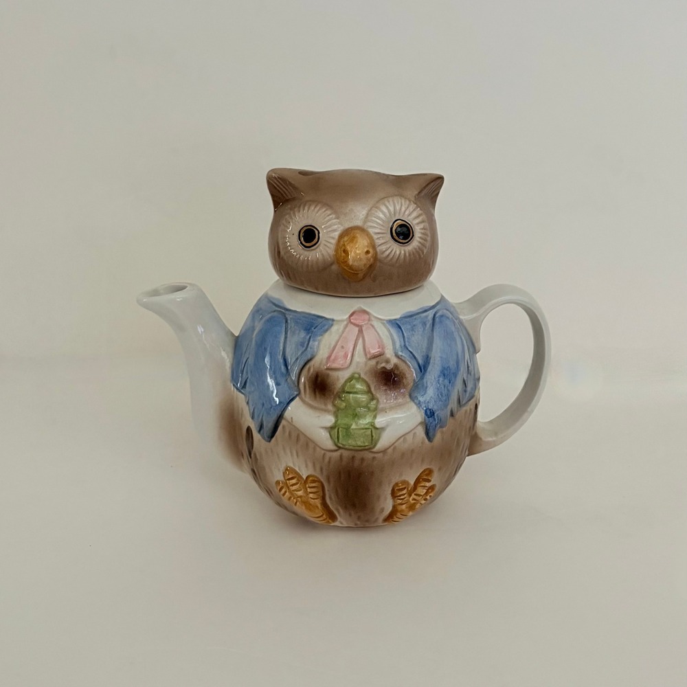 Vintage Style Ceramic Owl Teapot Woodland Cottagecore Country Decor Decorative